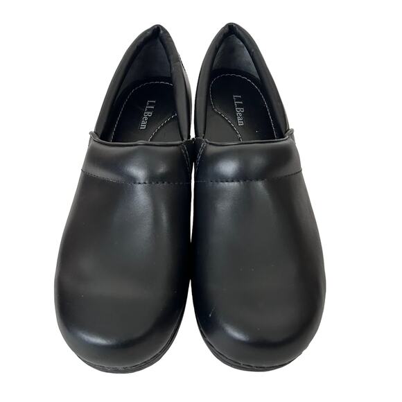 LL Bean Black Leather Slip On Clogs Sz 7.5 - Picture 3 of 9